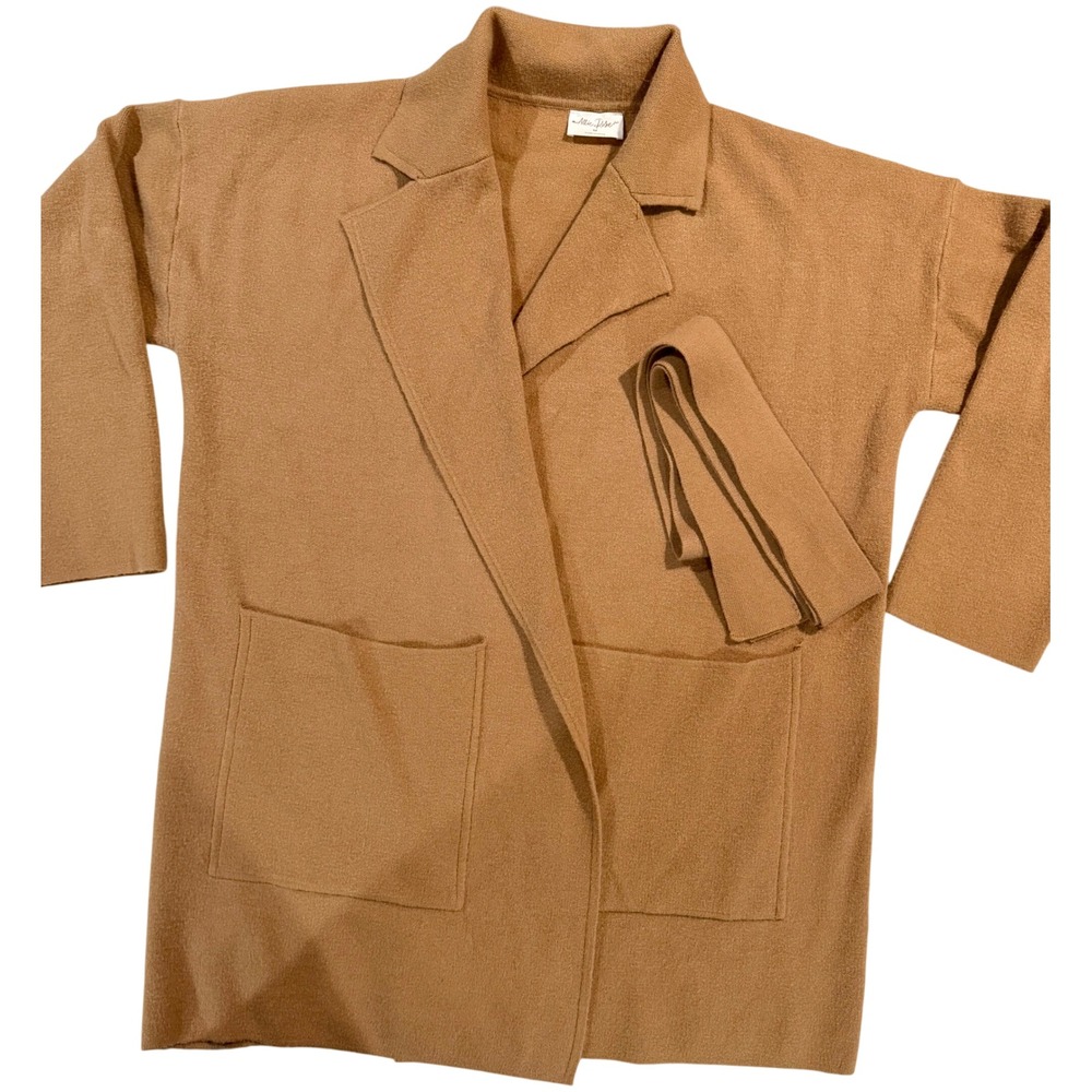 Allie Rose Womens Open Front Knit‎ Duster Cardigan Coat Pockets Medium Tan Brown